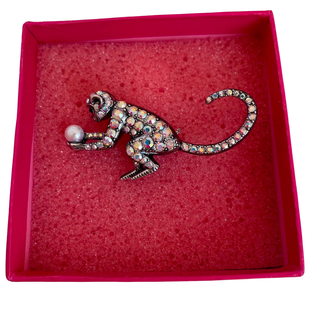 Vintage Butler & Wilson Crystal Monkey Brooch with Pearl