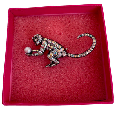 Vintage Butler & Wilson Crystal Monkey Brooch with Pearl