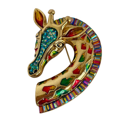 Vintage Butler & Wilson Crystal and Enamel Giraffe Head Brooch