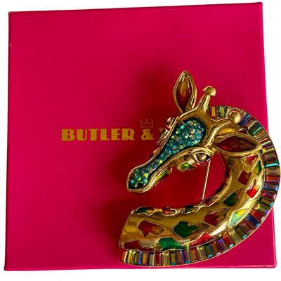 Vintage Butler & Wilson Crystal and Enamel Giraffe Head Brooch