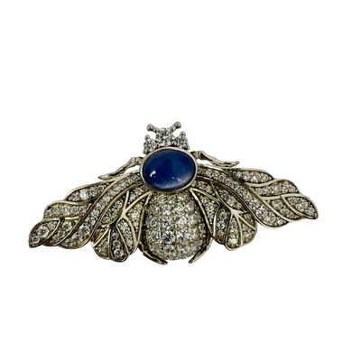 Sterling Silver Pavé Bee Brooch with Star Sapphire Cabochon