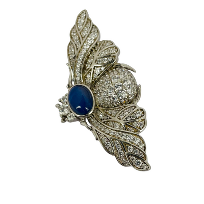 Sterling Silver Pavé Bee Brooch with Star Sapphire Cabochon