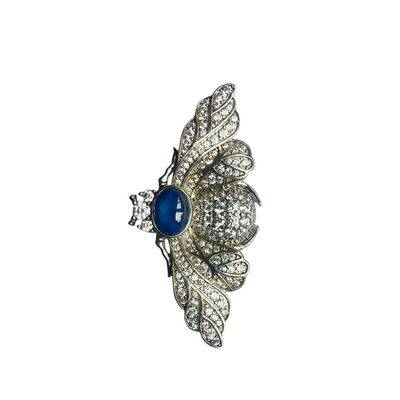 Sterling Silver Pavé Bee Brooch with Star Sapphire Cabochon
