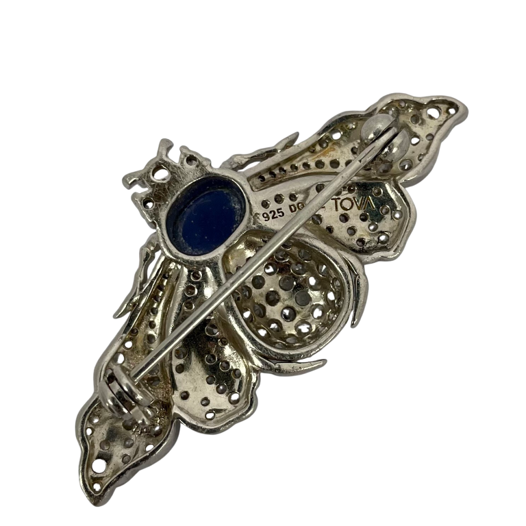 Sterling Silver Pavé Bee Brooch with Star Sapphire Cabochon