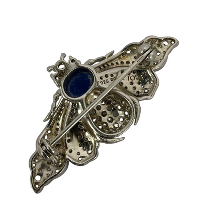 Sterling Silver Pavé Bee Brooch with Star Sapphire Cabochon