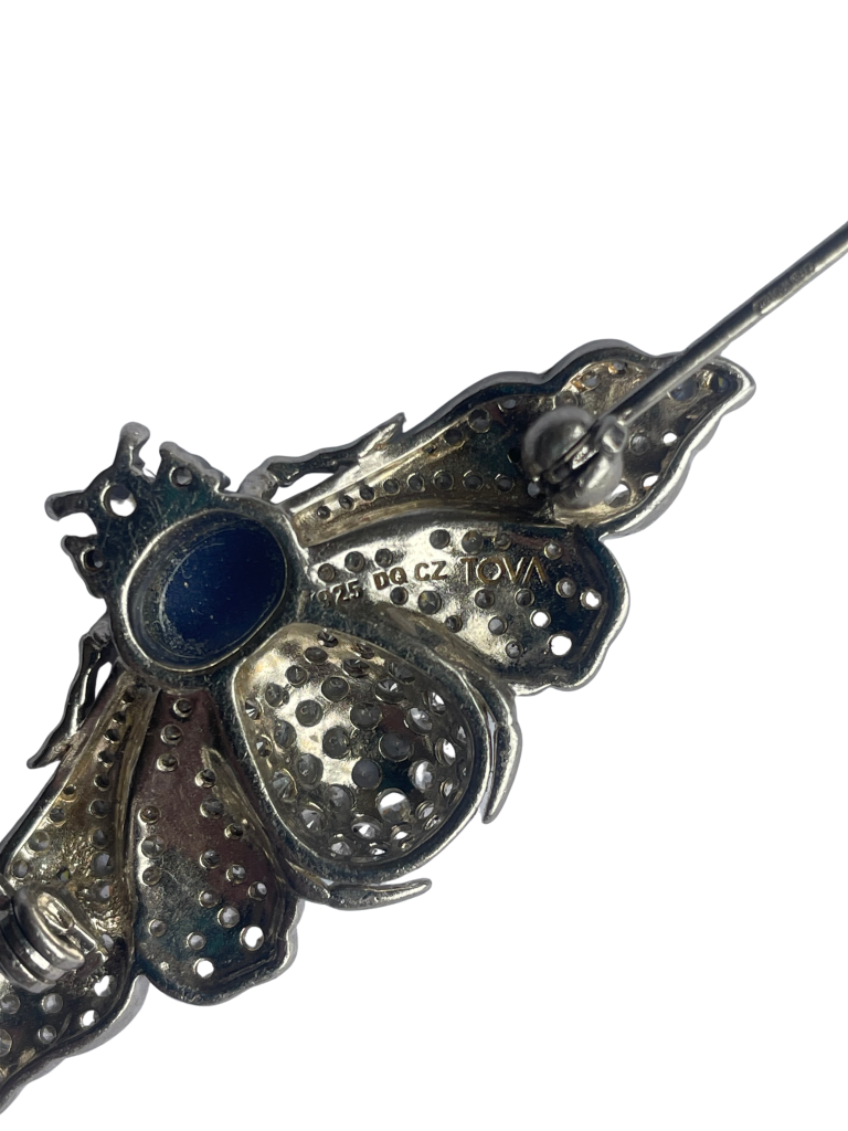 Sterling Silver Pavé Bee Brooch with Star Sapphire Cabochon