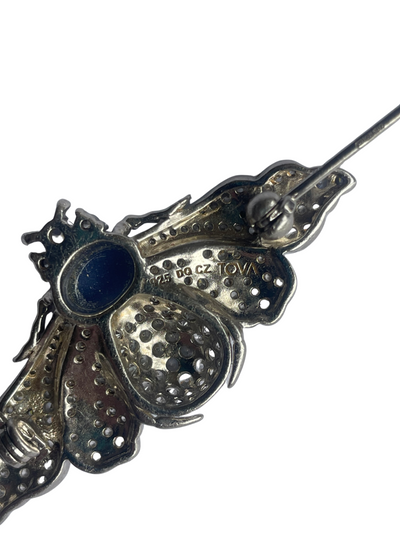 Sterling Silver Pavé Bee Brooch with Star Sapphire Cabochon