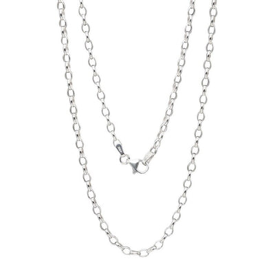 A silver-toned metal chain necklace with a lobster clasp, shown against a plain white background.
