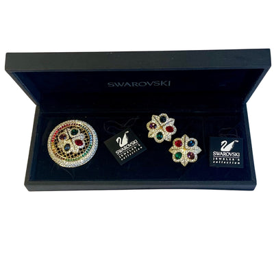 1994 Swarovski Jeweler's Collection Multicolour Crystal Brooch & Earrings Set - Unworn with Original Box