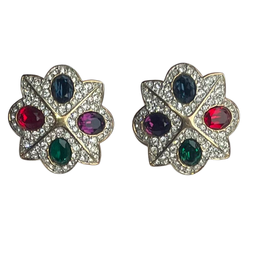 1994 Swarovski Jeweler's Collection Multicolour Crystal Brooch & Earrings Set - Unworn with Original Box