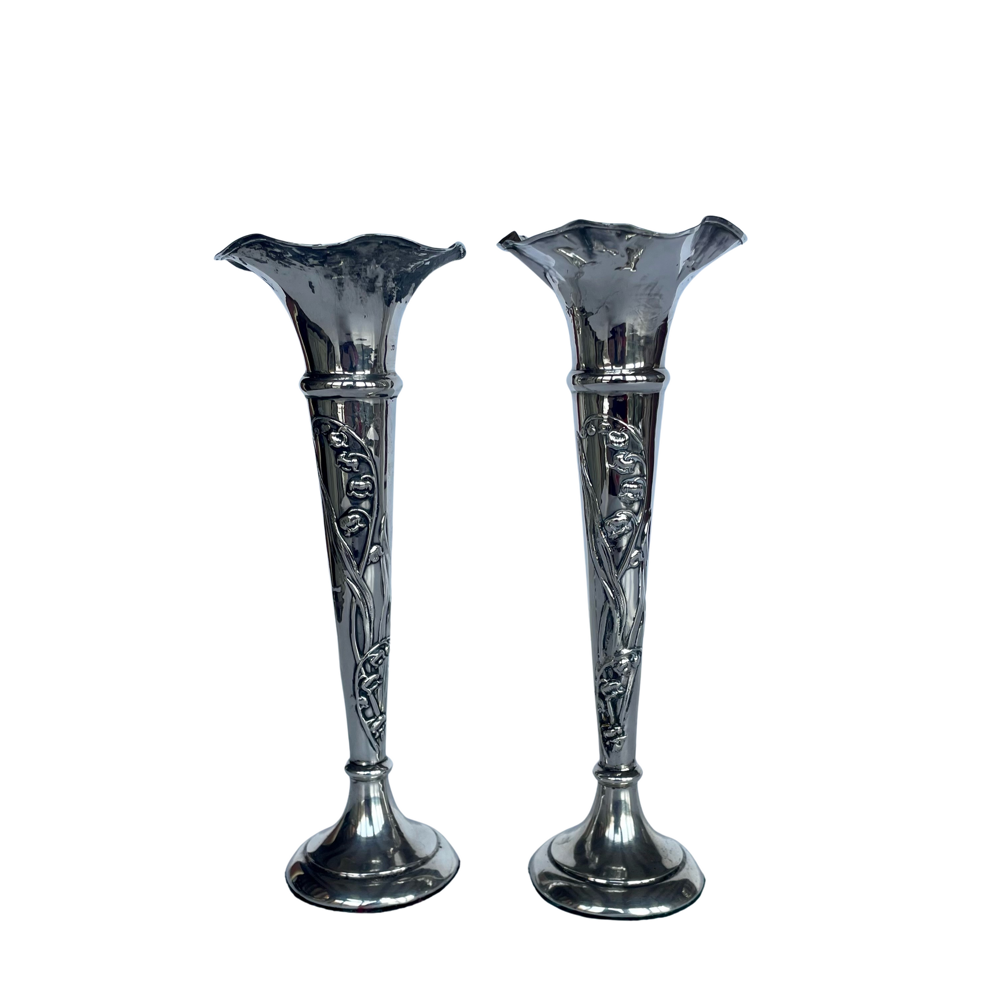 A Pair of Art Nouveau Silver Vases with Lily of the Valley Decoration