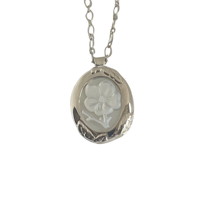 Rare Tiffany & Co. Nature Rose Sterling Silver Pearl Cameo Necklace/Brooch and Earrings, 2003