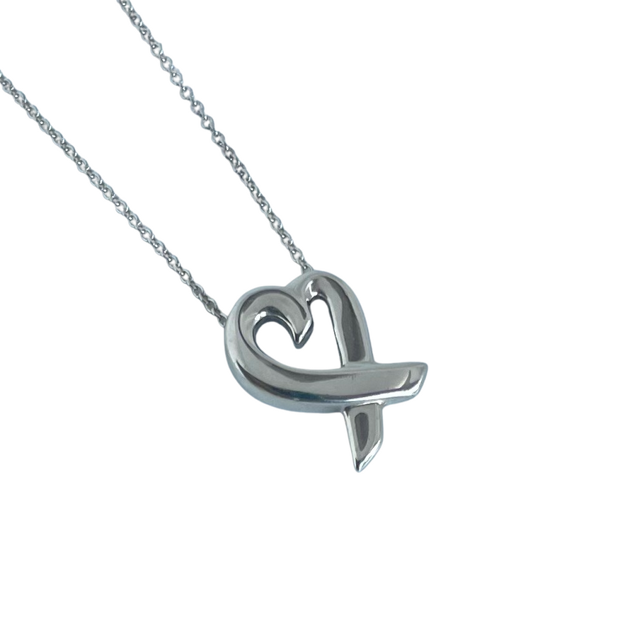 A Vintage Tiffany & Co Paloma Picasso Loving Heart Silver Pendant Necklace