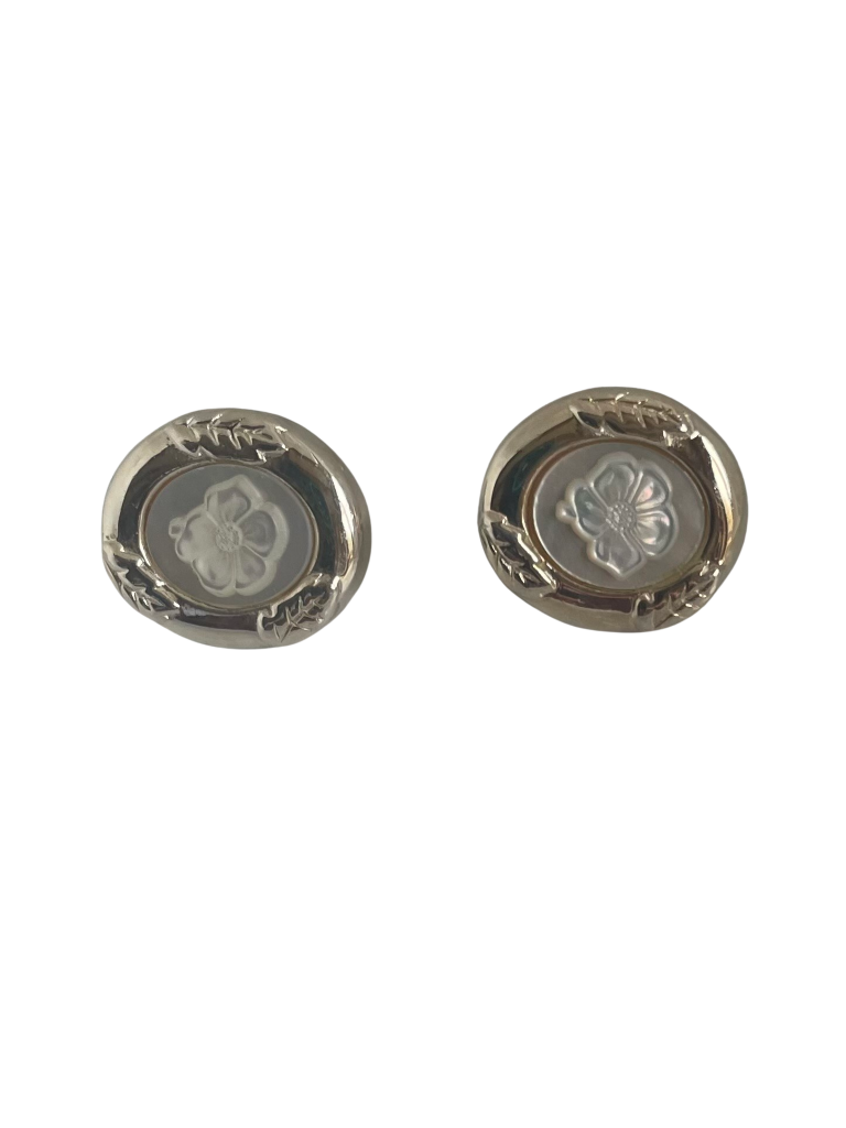 Rare Tiffany & Co. Nature Rose Sterling Silver Pearl Cameo Necklace/Brooch and Earrings, 2003