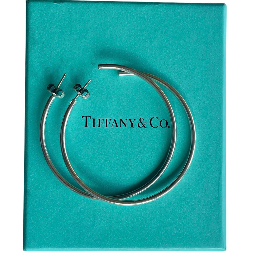 Vintage Tiffany & Co. Large Sterling Silver 50mm Hoop Earrings, Boxed