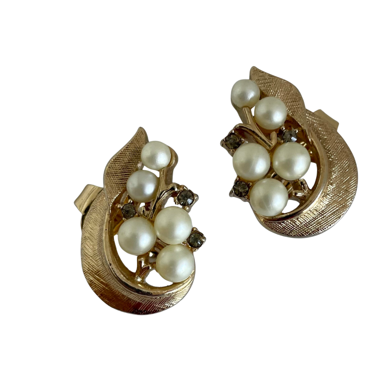 Rare Crown Trifari Alfred Philippe Clip On Earrings, 'Lily Spray' 1954