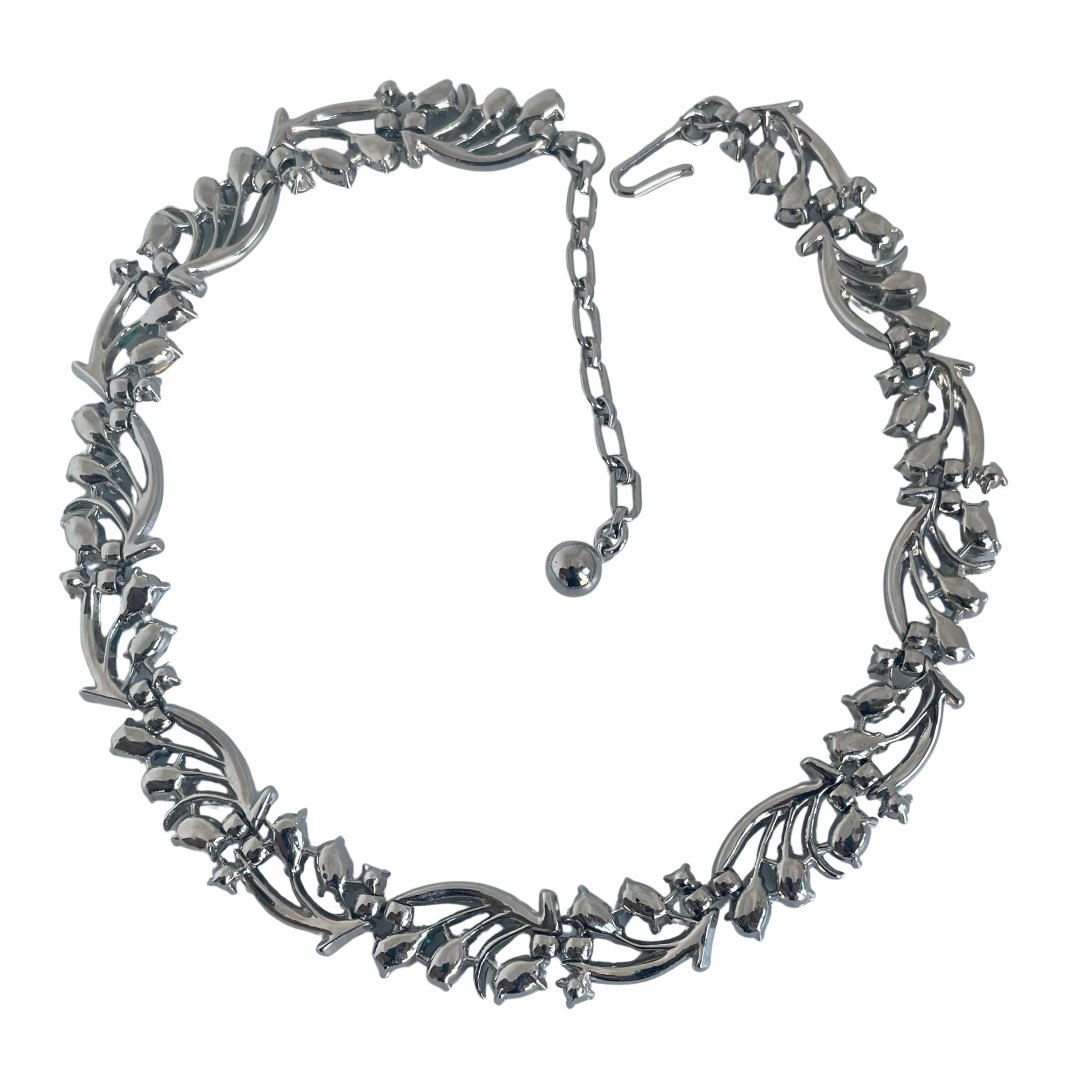 A Mid Century Vintage Crown Trifari  Green Crystal Necklace