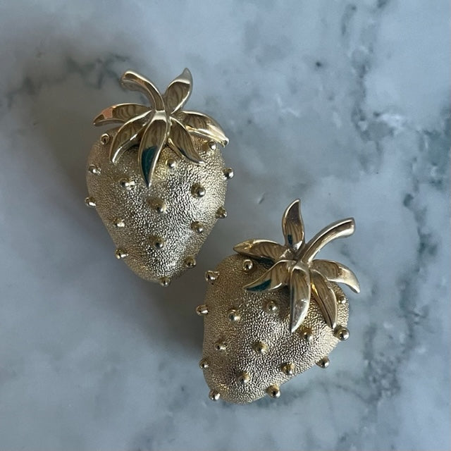 A pair of Crown Trifari Strawberry Clip Earrings