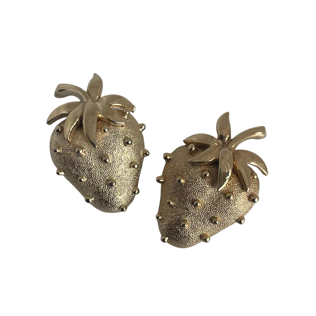 A pair of Crown Trifari Strawberry Clip Earrings
