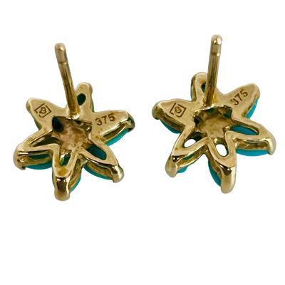A Pair of 9ct Gold Turquoise Flower Earrings