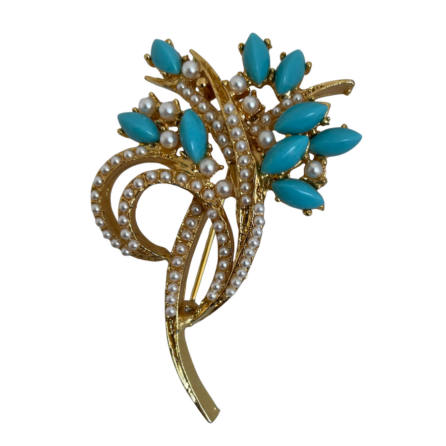 A Vintage Faux Turquoise Brooch signed Exquisite
