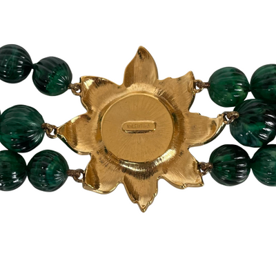 Vintage Valentino Bracelet, 1980s, Emerald-Green Beads, Golden Sunburst