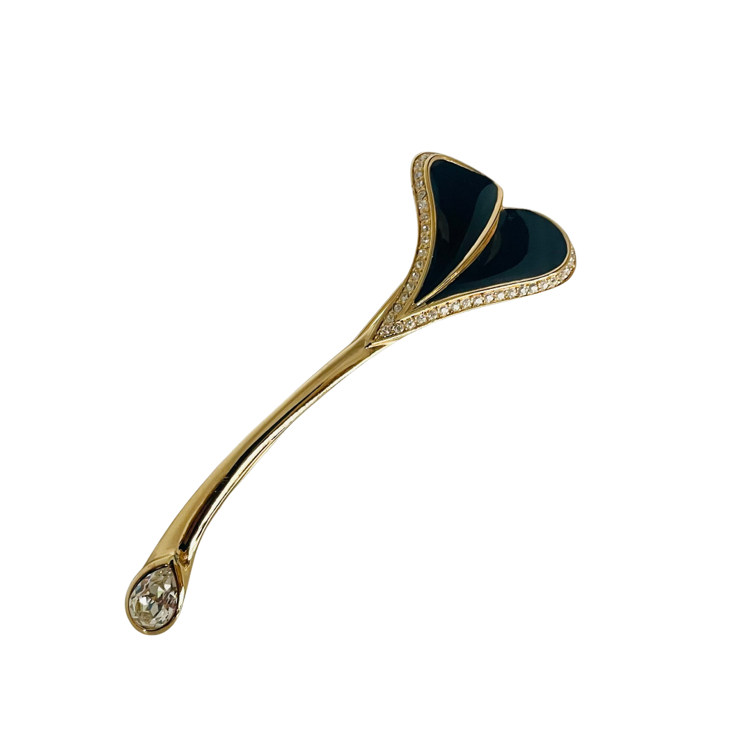 Vintage Christian Dior Pavé Crystal Brooch with Enamel Inlay