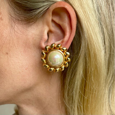 Vintage Christian Dior Pearl Clip Earrings, 1980s