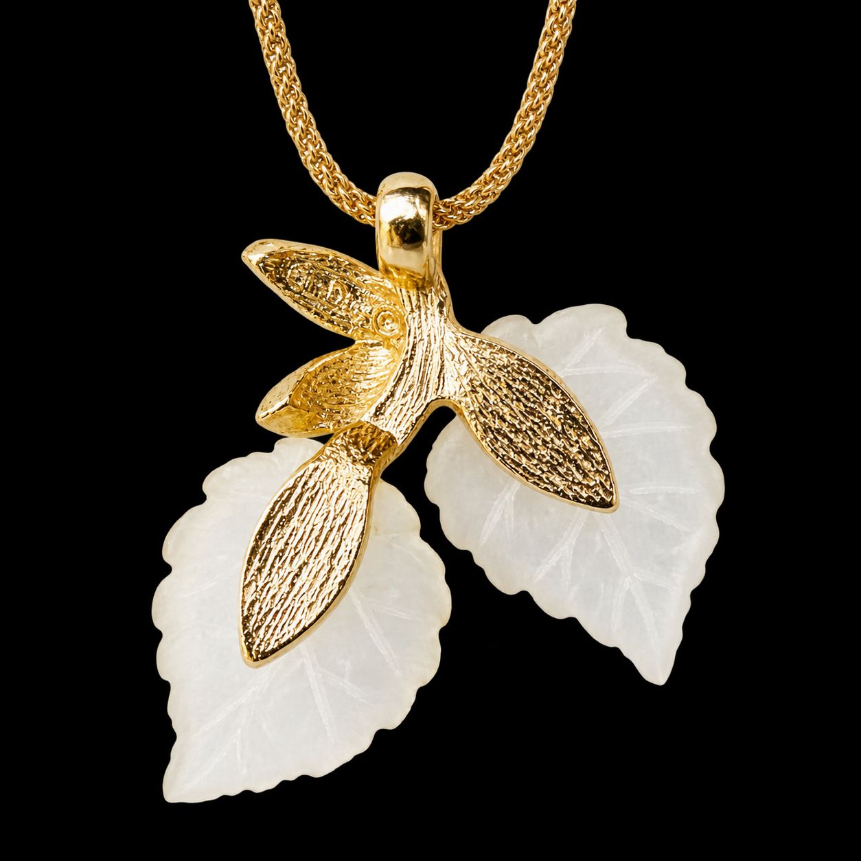 Vintage 1970s Christian Dior Gold-Plated Frosted Lucite Leaf Pendant Necklace