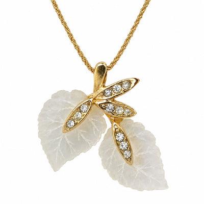 Vintage 1970s Christian Dior Gold-Plated Frosted Lucite Leaf Pendant Necklace