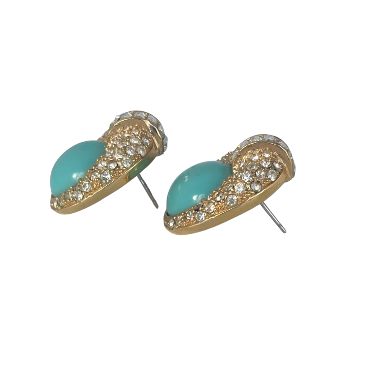 Vintage Christian Dior Faux Turquoise and Crystal Earrings