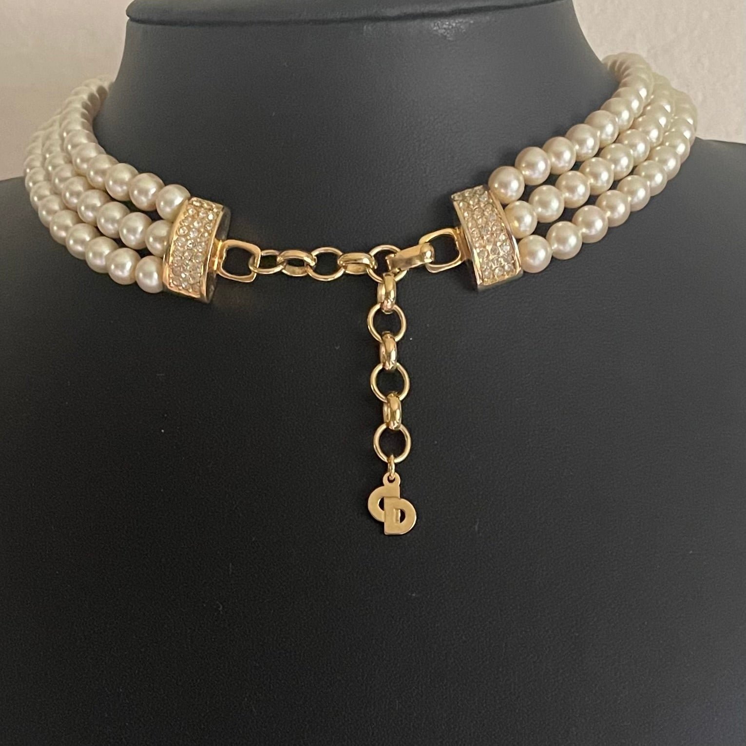 A Vintage Christian Dior Pearl, Crystal and Enamel Choker Necklace