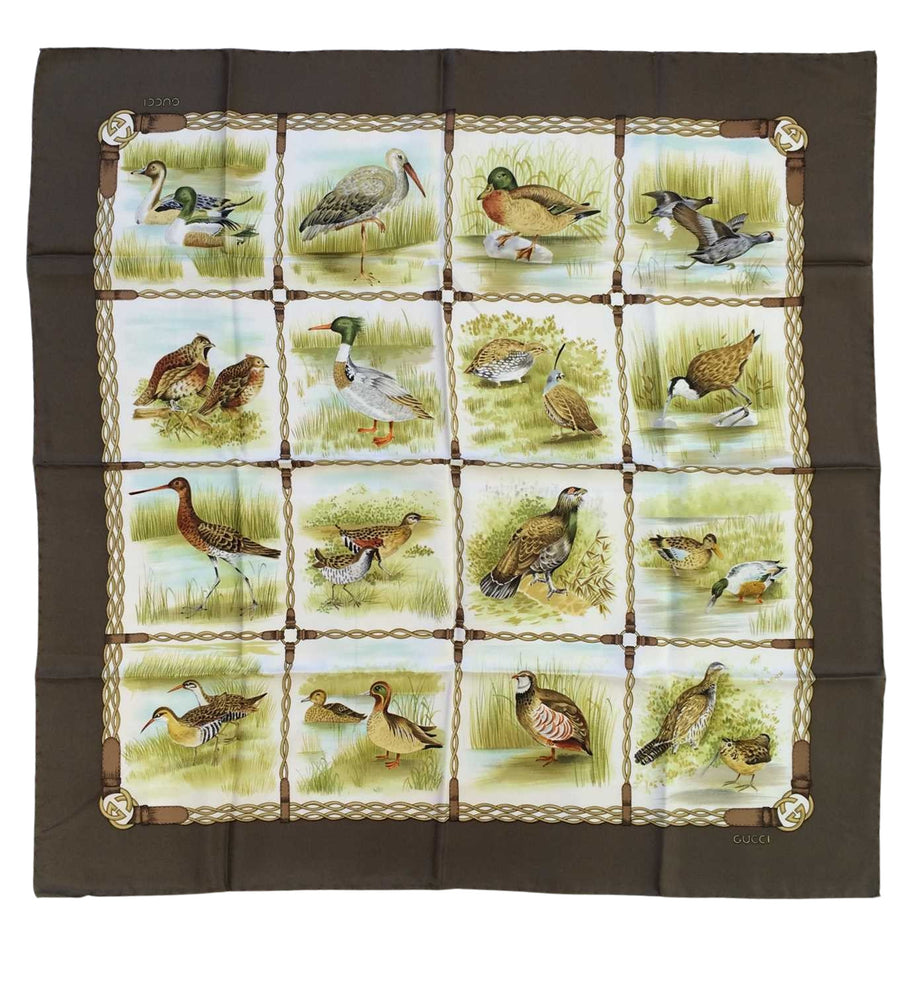 Vintage Gucci Game Birds Silk Scarf, 1980s, Original Packaging, Unworn