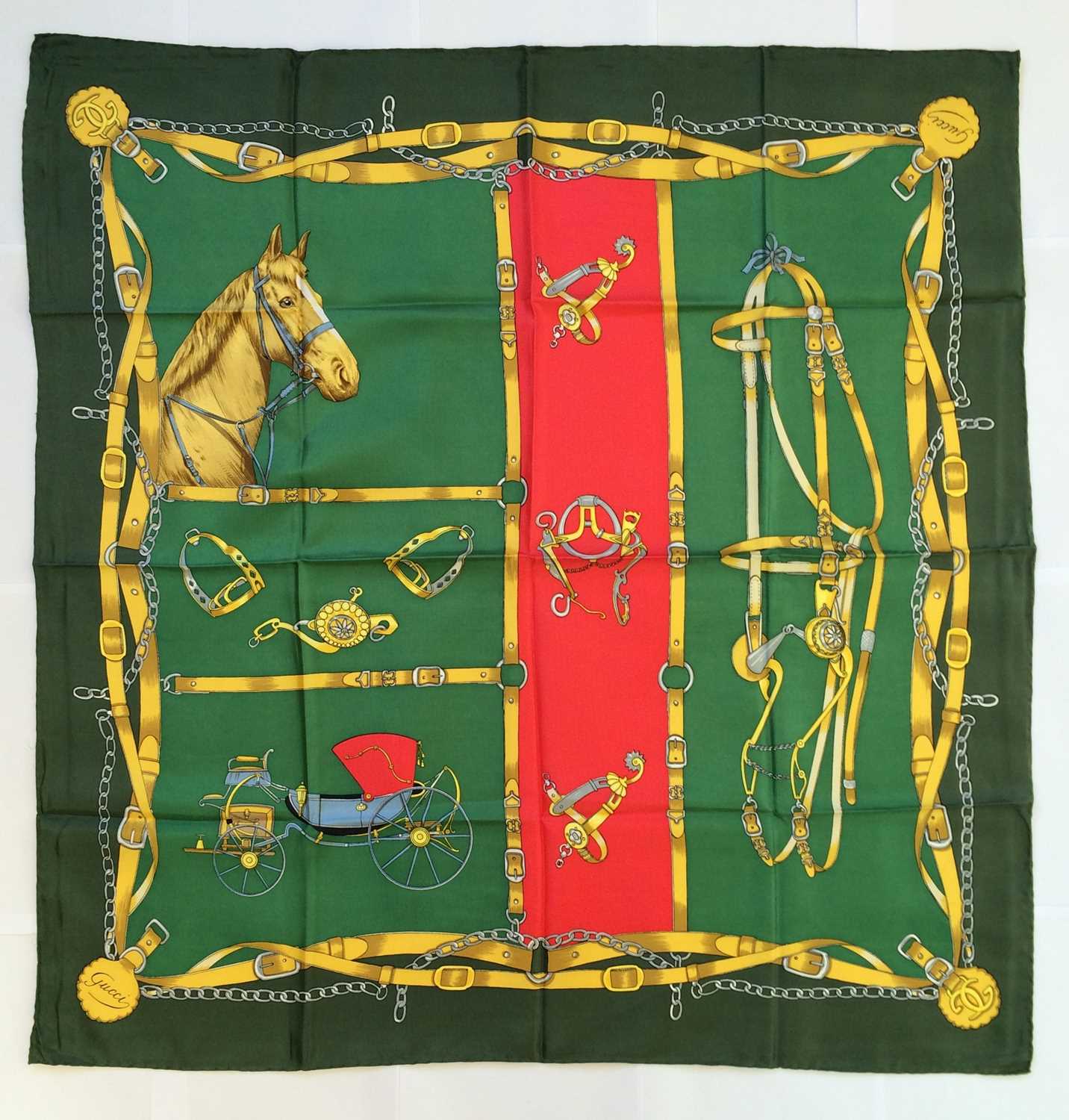 Vintage Gucci Horse and Carriage Silk Scarf, 1980s