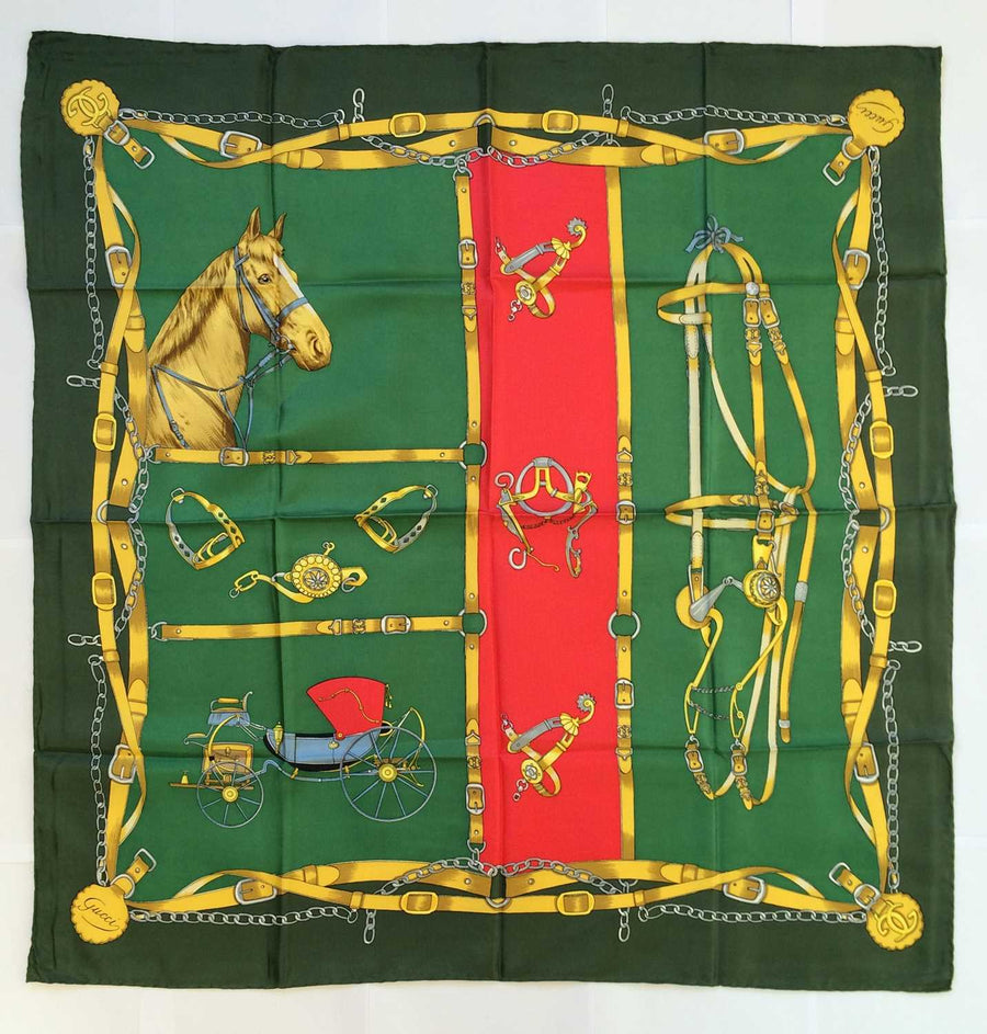 Vintage Gucci Horse and Carriage Silk Scarf, 1980s