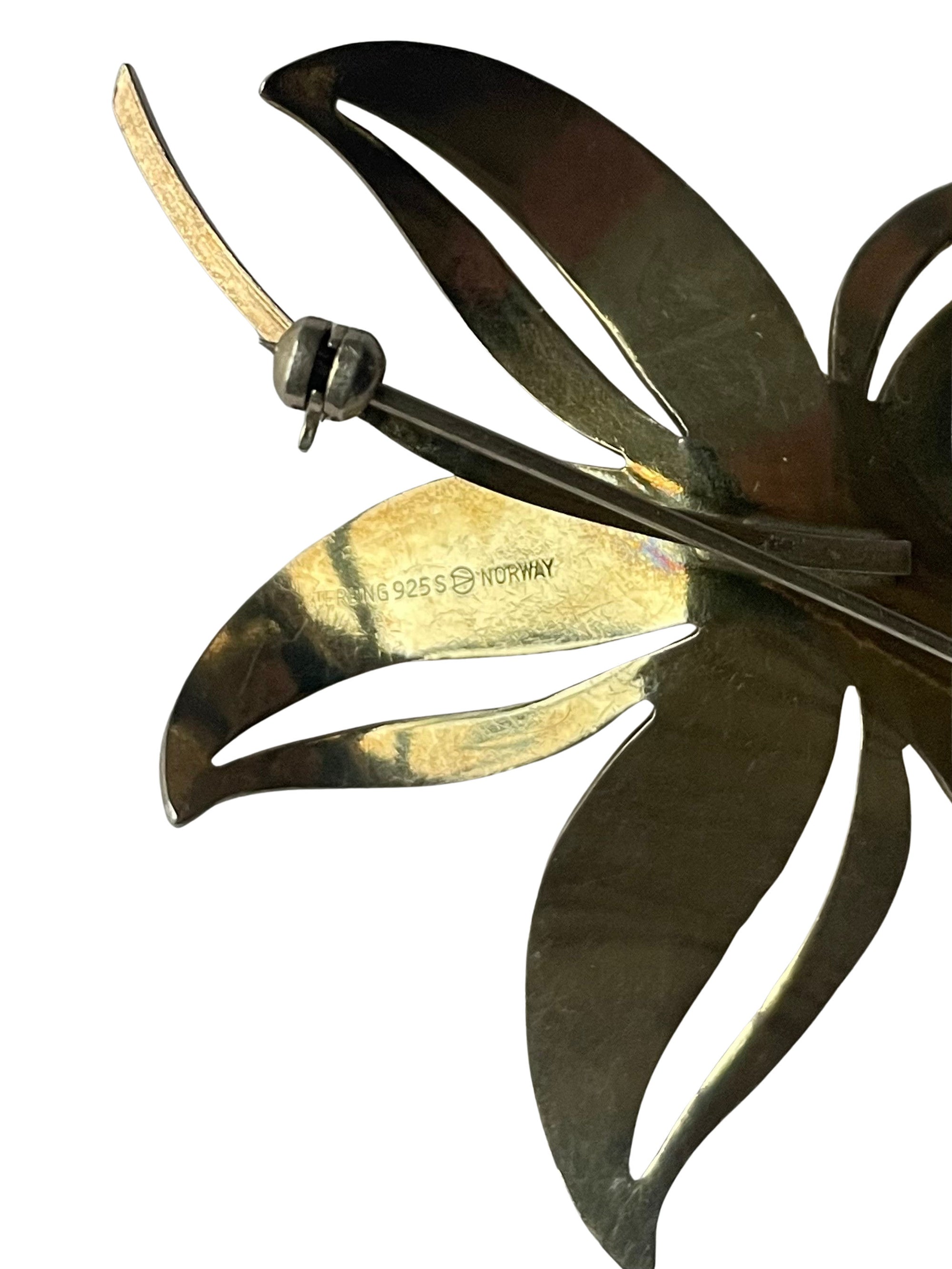 Vintage Hroar Prydz Norway Sterling Silver Guilloche Enamel Flower Brooch, Mid-Century