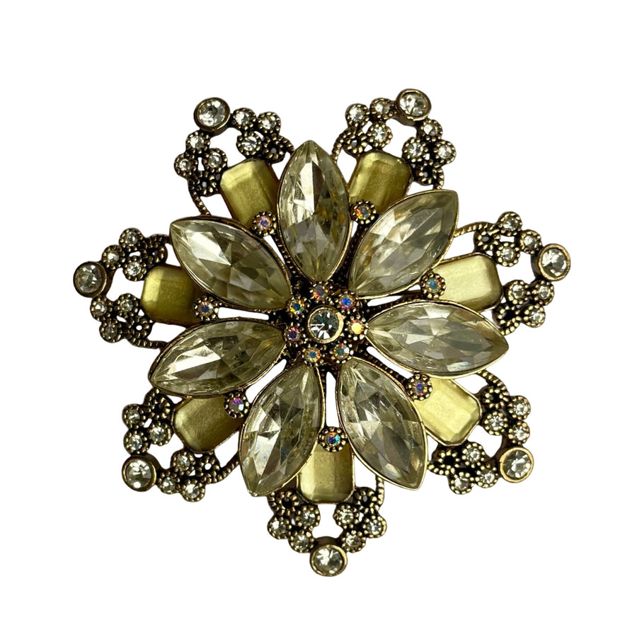 Vintage Flower Brooch, Champagne and Clear Crystals 1950s