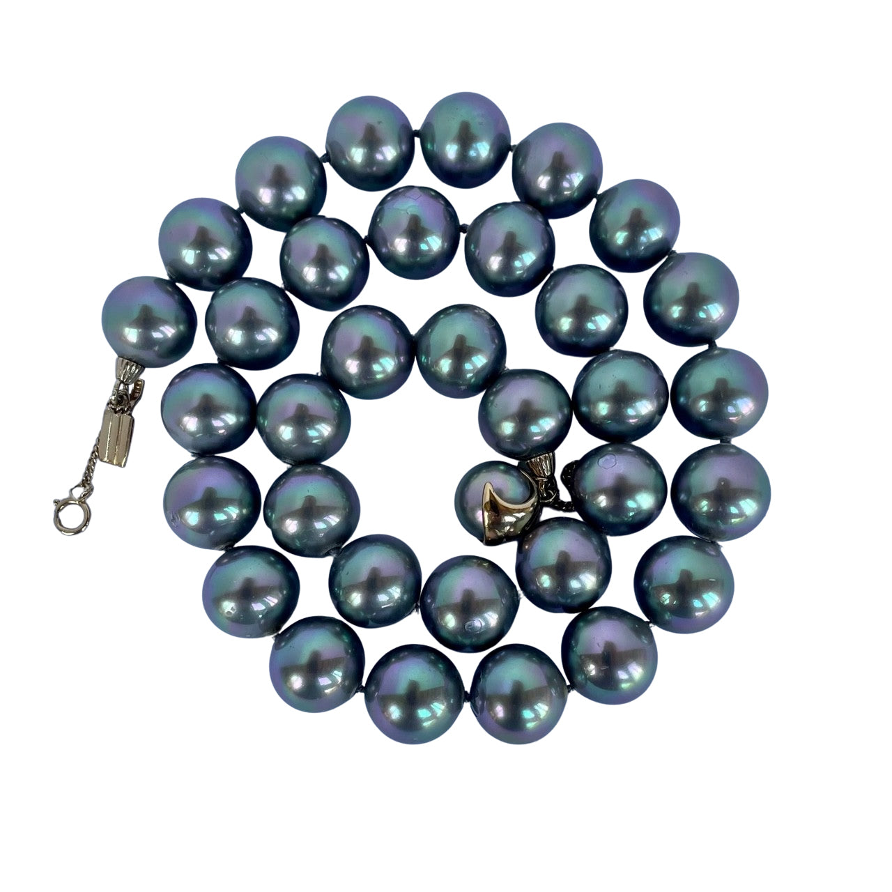 Vintage Majorica 'Tahitian' Faux Pearl Necklace 10mm | Sterling Silver Gilt Clasp | Original Box & Papers | Possibly Unworn