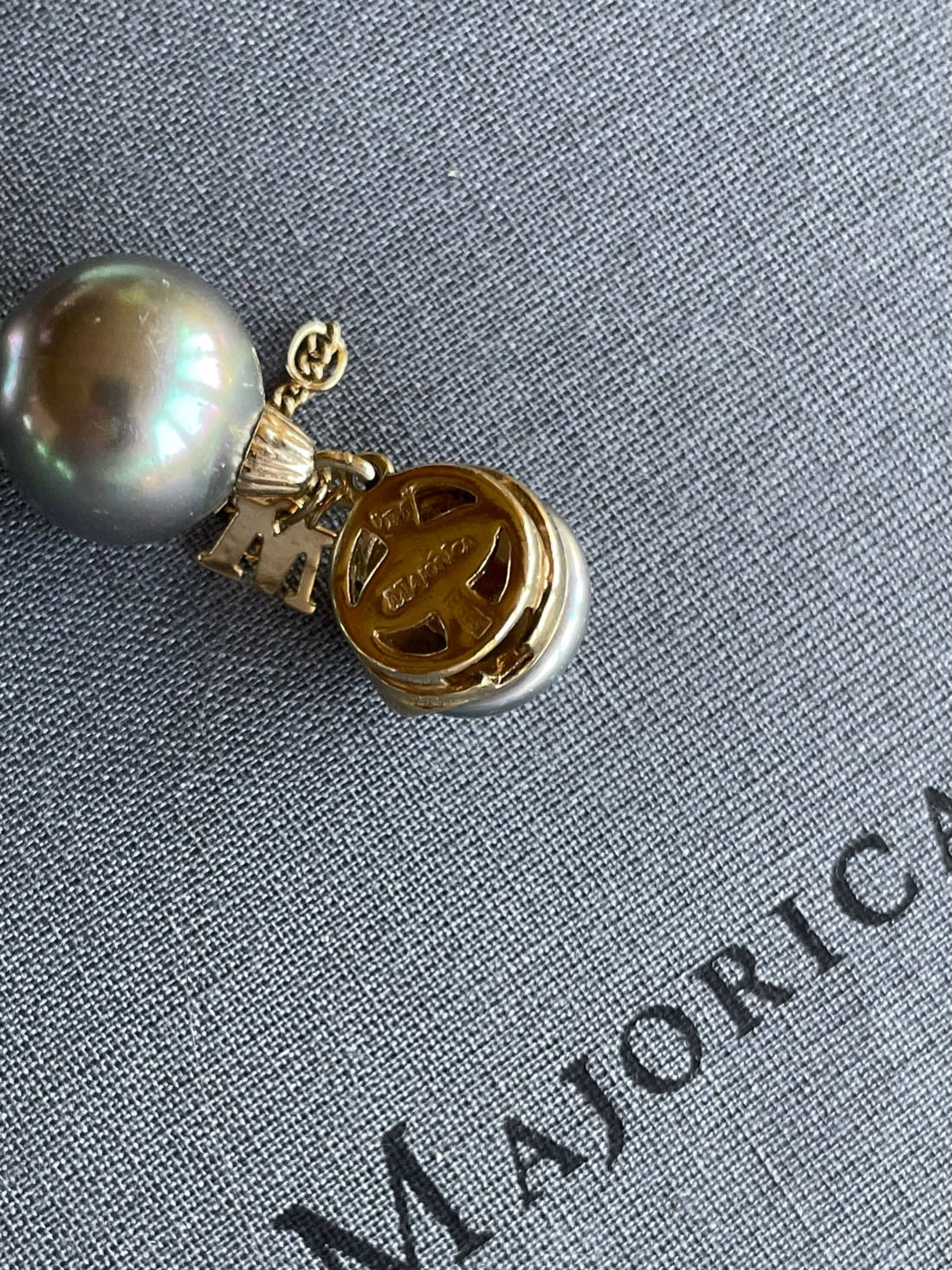 Vintage Majorica 'Tahitian' Faux Pearl Necklace 10mm | Sterling Silver Gilt Clasp | Original Box & Papers | Possibly Unworn