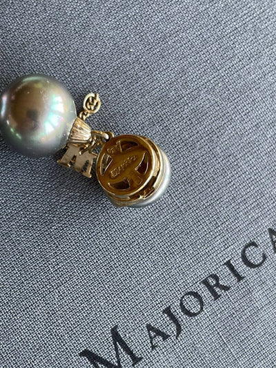 Vintage Majorica 'Tahitian' Faux Pearl Necklace 10mm | Sterling Silver Gilt Clasp | Original Box & Papers | Possibly Unworn