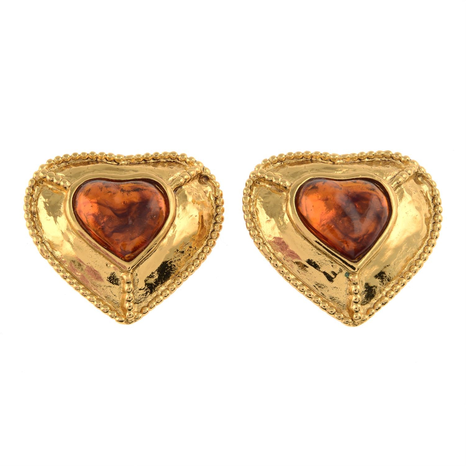 A pair of Vintage Yves Saint Laurent Large Heart Clip On Earrings