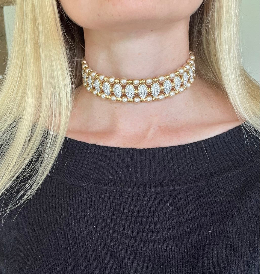 A Vintage Faux Pearl and Crystal Choker