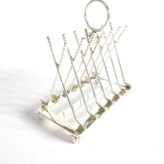 A Vintage Silver Plated Golf Toast Rack / Letter Rack