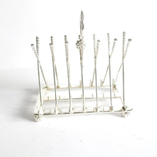 A Vintage Silver Plated Golf Toast Rack / Letter Rack