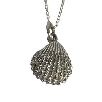 Vintage silver shell pendant on Italian 925 sterling silver chain, adjustable 16-18 inches