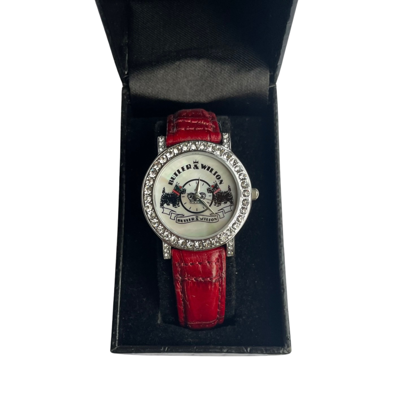 Butler & Wilson Scottie Dog Watch, Burgundy Leather Strap, Unworn