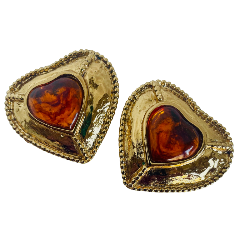 A pair of Vintage Yves Saint Laurent Large Heart Clip On Earrings