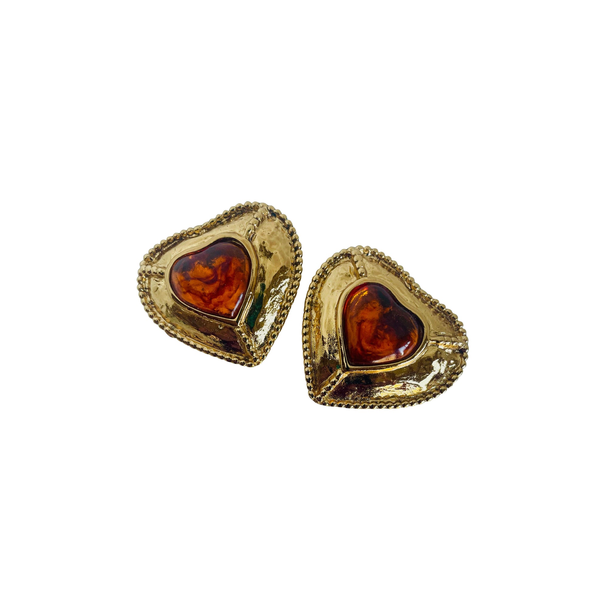A pair of Vintage Yves Saint Laurent Large Heart Clip On Earrings