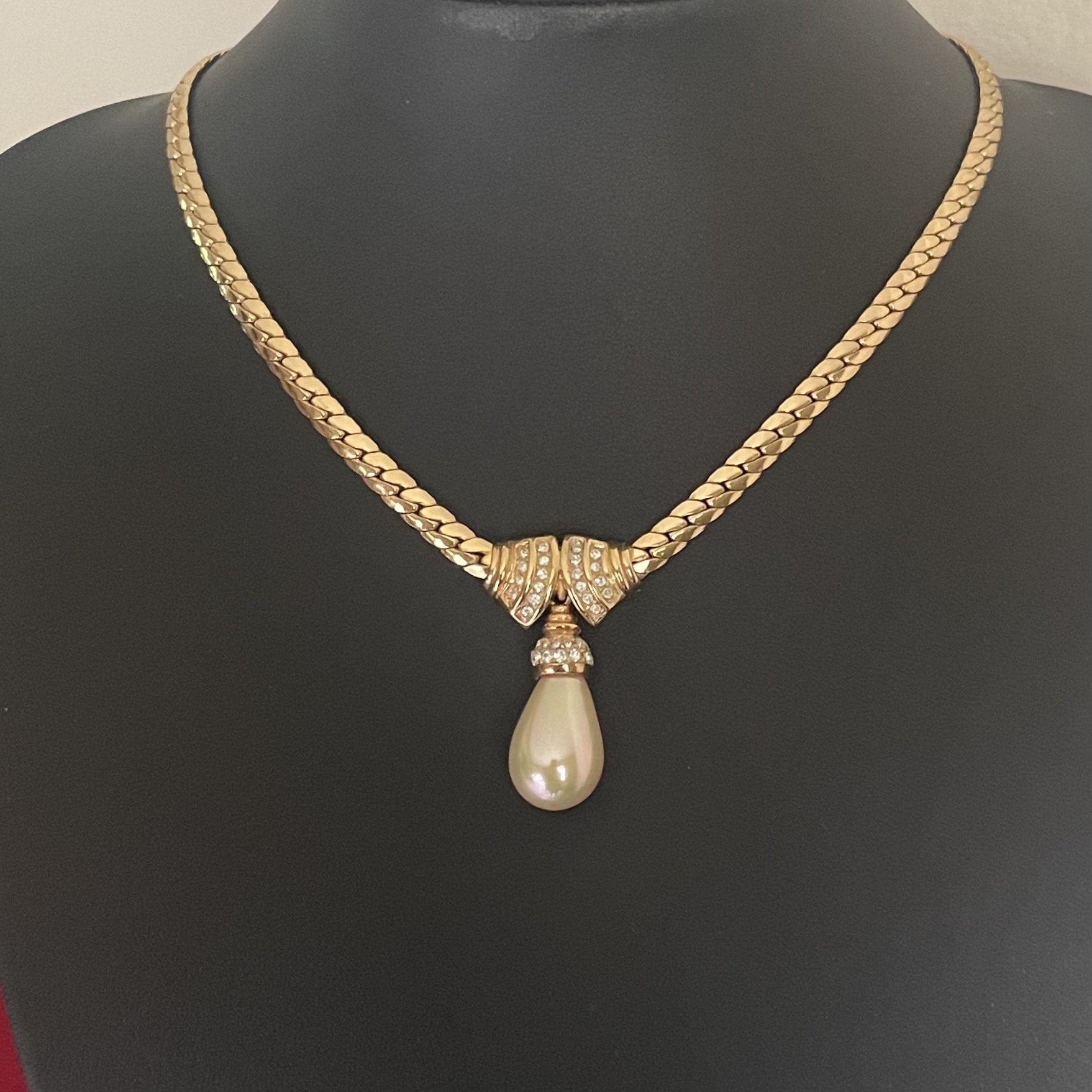 Vintage Christian Dior Necklace with Drop Pearl, 1980s