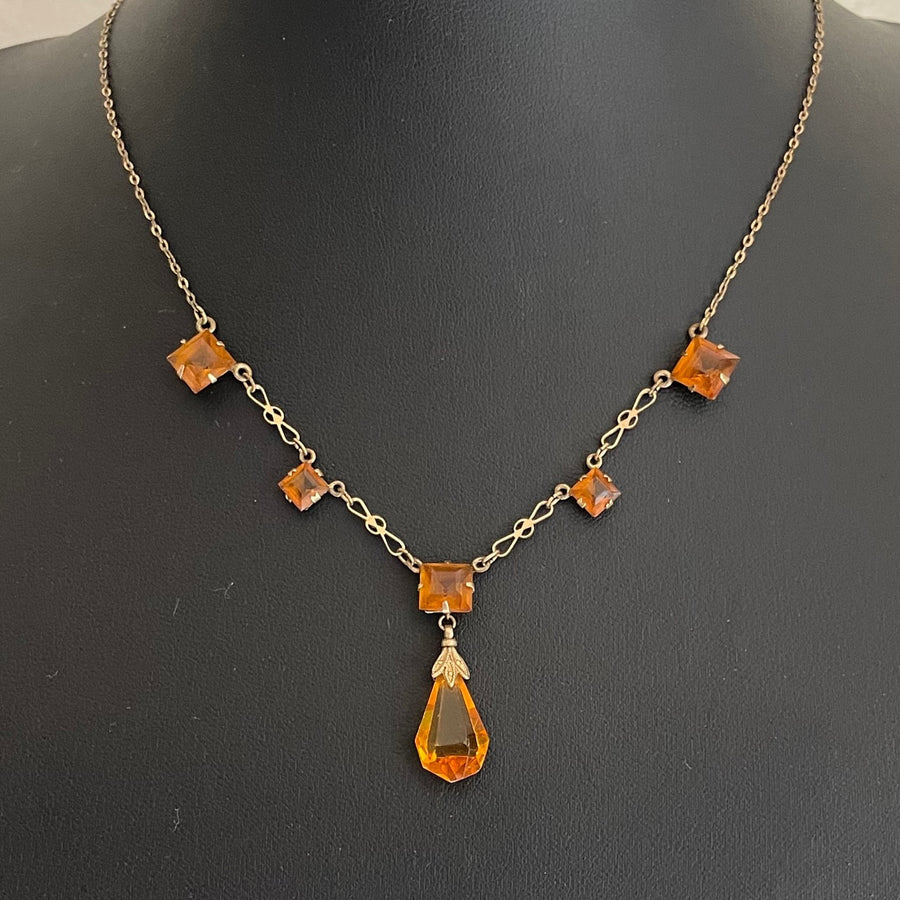 Art Deco Amber Glass Pendant Necklace, c. 1920s-1930s
